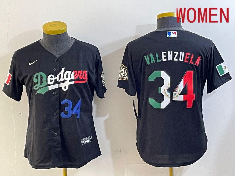 Women Los Angeles Dodgers #34 Valenzuela Black Game 2024 Nike MLB Jersey style 10293